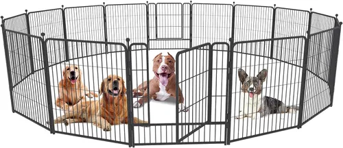 Corralito para perros, 32/40/45 pulgadas de altura resistente, plegable para interiores y exteriores antioxidante, cerca de ejercicio para perros