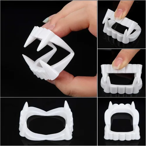 Miniatura 6 de Boao 60 piezas de dientes de vampiro de Halloween a granel, colmillos de vampiro de plástico, dientes falsos de color brillante, accesorios