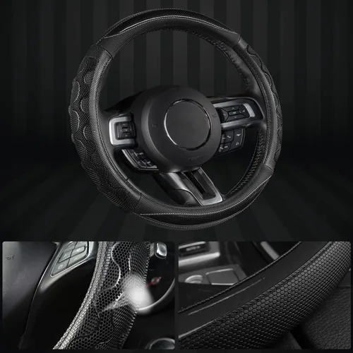Miniatura 5 de Funda para Volante de Coche GIANT PANDA para Ford Escape Edge EcoSport Bronco Sport Explorer, Diseño 3D Deportivo, Negro