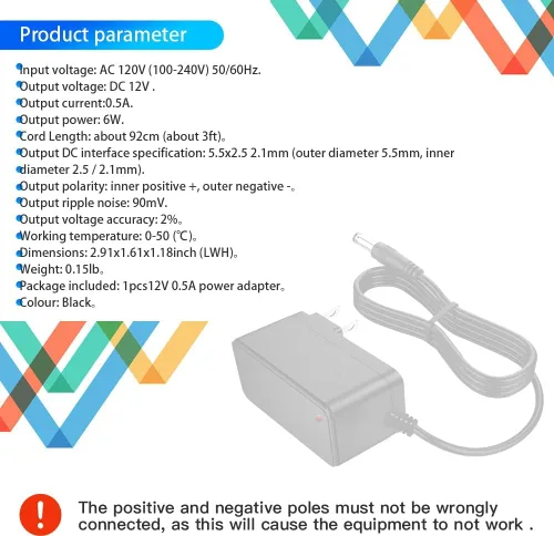 Miniatura 5 de Fuente de alimentación de 12V 0.5A 500mA AC 100 ~ 240V a DC 12V 500mA 6W Adaptador 12V 0.5A Transformador para sistema de vigilancia CCTV Luz