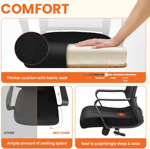 Miniatura 3 de NEO CHAIR Silla de escritorio de oficina para videojuegos, silla ergonómica de malla con respaldo medio con ruedas rodantes, soporte lumbar, cómoda
