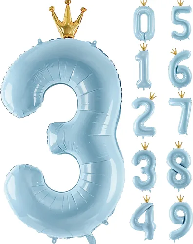 Miniatura 5 de Globo de número 0 de Gigloon con corona, globos de números grandes de 40 pulgadas para decoraciones de fiesta de cumpleaños, azul