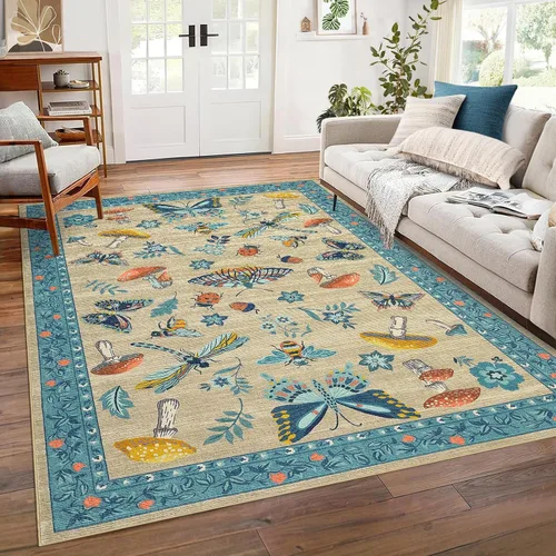 Miniatura 45 de ROYHOME - Alfombra con diseño de hongos e insectos, para pasillos, cocina o baño, antideslizante, lavable, suave, larga, 2 x 6, beige