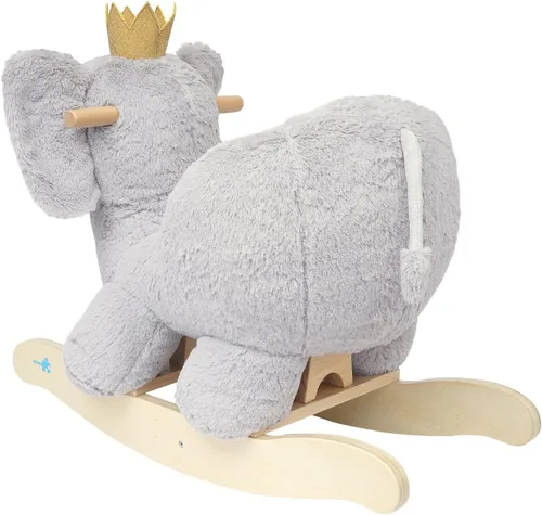 Miniatura 4 de Manhattan Toy Juguete mecedor de madera de elefante de peluche con corona, cinturón de seguridad ajustable y empuñaduras de madera grandes