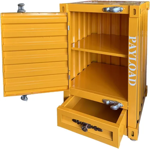 Mesita de noche industrial para contenedores de envío, mesa de noche de hierro de 3 niveles de 20 pulgadas con cajón, mesa auxiliar de metal rústico