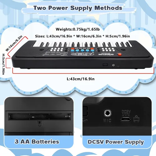Miniatura 8 de Teclado de piano para niños, piano electrónico portátil de 37 teclas para niños de 3 a 6 años, teclado con micrófono, juguete musical de cumpleaños