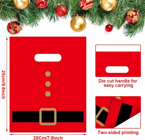 Miniatura 2 de Sadnyy 100 paquete de bolsas de regalo de Navidad de plástico a granel, bolsas de compras pequeñas de Navidad, mercancía, bolsas gruesas de venta al