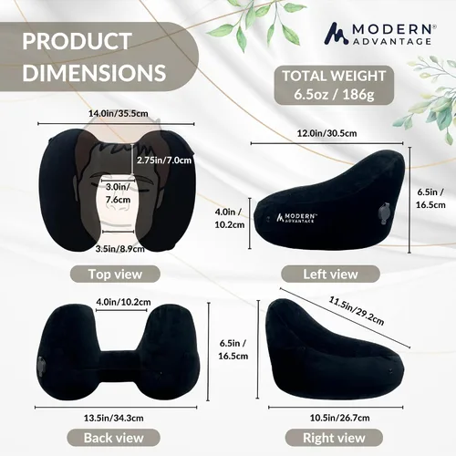 Miniatura 3 de Modern Advantage Almohada inflable de viaje para aviones con capucha cómoda, soporte ajustable para el cuello, almohada ligera y compacta para Negro