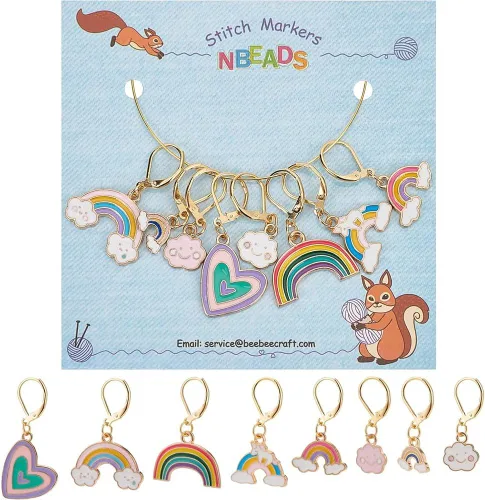Miniatura 22 de NBEADS 20 piezas marcadores redondos de punto con anillo de animales, marcadores de punto de ganchillo esmaltados de aleación, cierre de acero
