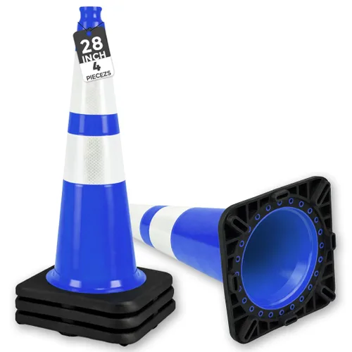 Miniatura 11 de BESEA Paquete de 4 conos de tráfico azules de 12 pulgadas con collar reflectante de 4 pulgadas, conos de seguridad de PVC resistentes con base