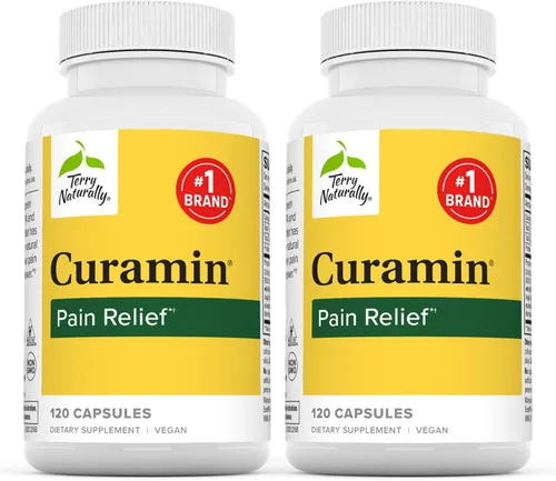 Terry Naturally Curamin (paquete de 2) – 120 cápsulas veganas – Suplemento para aliviar el dolor no adictivo con curcumina de cúrcuma, boswellia y