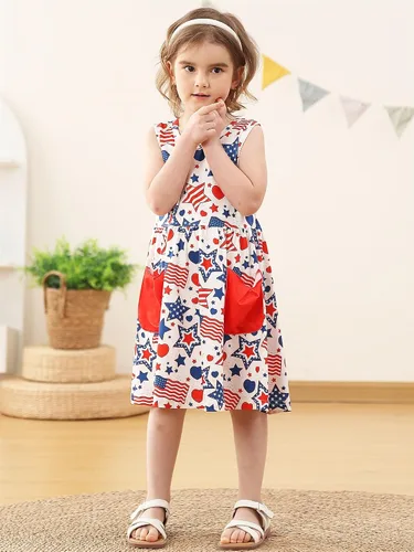 Miniatura 3 de Vieille Vestido sin mangas para niñas pequeñas, lindo vestido de verano con bolsillo, 2-7 años