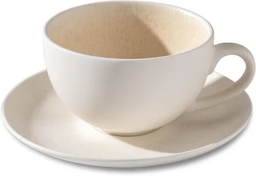 Taza de Cerámica para Arte Latte con Platillo - 10 oz, Fondo Redondo para Vertidos Perfectos - Tazas de Café para Capuchino, Espresso, Café, Té -