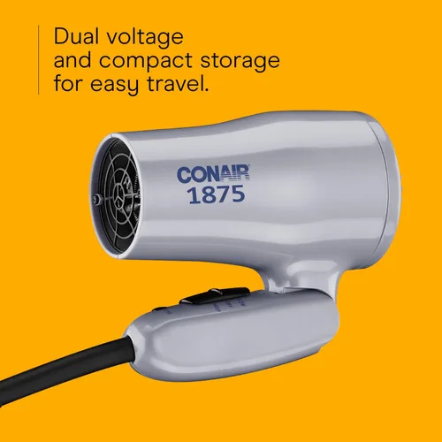 Miniatura 4 de Secador de pelo compacto Conair con mango plegable, secador de viaje de 1875 W con accesorios difusor y concentrador, 2 ajustes de calor y 2