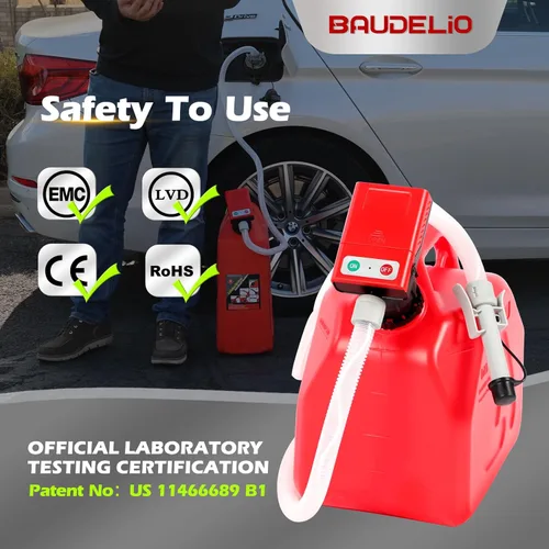 Miniatura 8 de Bomba de transferencia de combustible con parada automática, funciona con pilas AA, bomba eléctrica portátil de tanque de lata de gas con adaptador