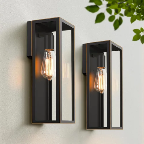 Miniatura 10 de VerRon Paquete de 2 faroles de pared para exteriores, apliques de pared impermeables para exteriores con pantallas de cristal, luces blancas