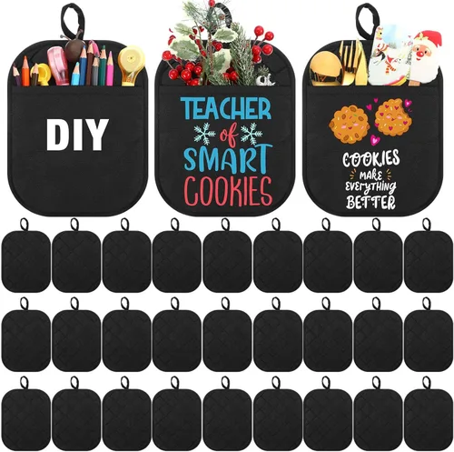 Miniatura 14 de Hoolerry 20 Piezas Agarraderas para Ollas con Bolsillo Sublimación 7x9'' Algodón Agarraderas para Ollas de Horno a Granel con Lazos Colgantes Rojo