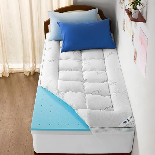 Miniatura 10 de BEDLORE Cubrecolchón de espuma viscoelástica de 4 pulgadas, diseño de doble capa 2 en 1