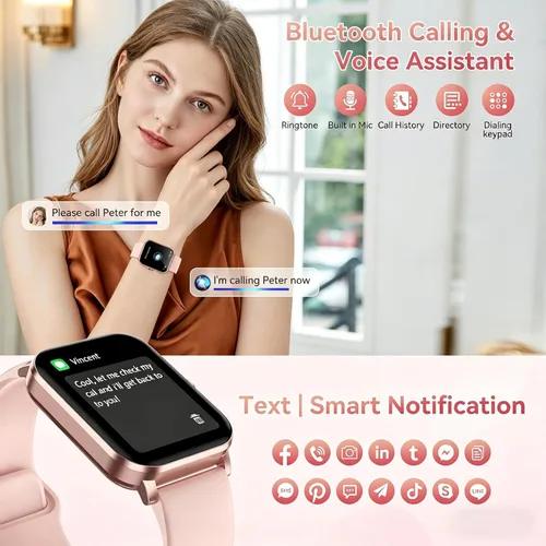 Miniatura 2 de Reloj inteligente para hombres y mujeres, más de 120 modos deportivos, llamadas y mensajes Bluetooth, pantalla táctil HD de 1.85 pulgadas, IP68 Rosa
