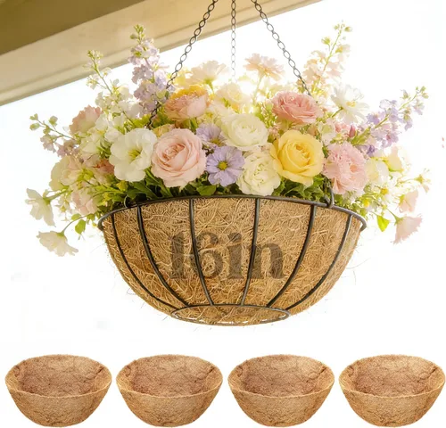Miniatura 9 de ANPHSIN 4 forros de coco de 12 pulgadas para macetas colgantes, hechas de fibra de coco 100% natural, forro redondo grueso transpirable para porche