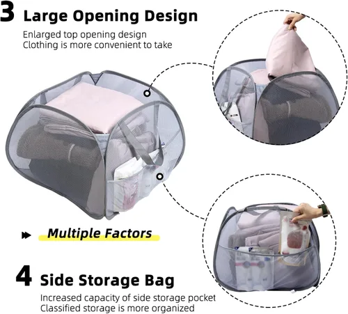 Miniatura 4 de Cesta plegable para la ropa sucia, 90 L, plegable, con asas, cesta cuadrada de malla para ropa sucia, para lavandería, baño, habitación de los Gris