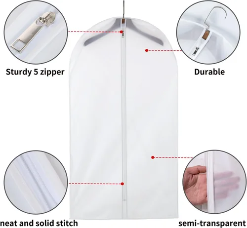 Miniatura 3 de MsKitchen Paquete de 6 bolsas largas para ropa (24 x 60 pulgadas) – Fundas de bata a prueba de polvo – Bolsas colgantes duraderas de PEVA