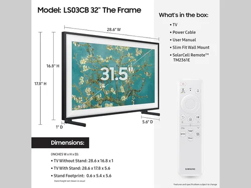 Miniatura 4 de Samsung Clase de 32 Pulgadas QLED The Frame Serie LS03C, Quantum HDR, Modo Arte, Pantalla Mate Antirreflejo, Soporte de Pared de Ajuste Delgado
