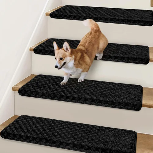 Miniatura 9 de Peldaños Bullnose Antideslizantes 9.5" x 30", 2 Piezas Peldaños de Alfombra para Escalones de Madera Interior con Protección de Bordes, Alfombras