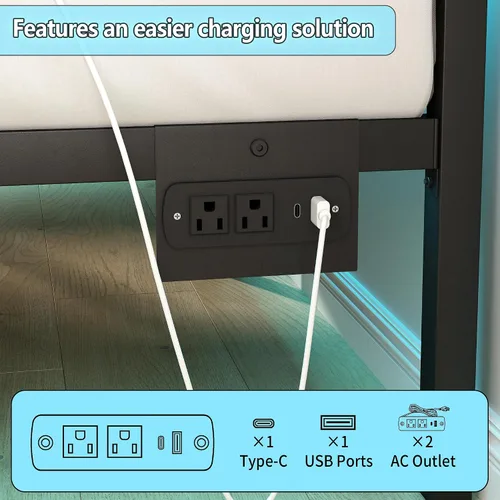 Miniatura 6 de CLIBFENG - Base de cama Queen con cabecera, listones de acero resistentes de apoyo - Base de cama LED con estación de carga USB, fundamento