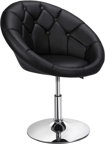 Yaheetech Silla contemporánea con respaldo tapizado redondo, altura ajustable, giratoria, moderna, para tocador, negra