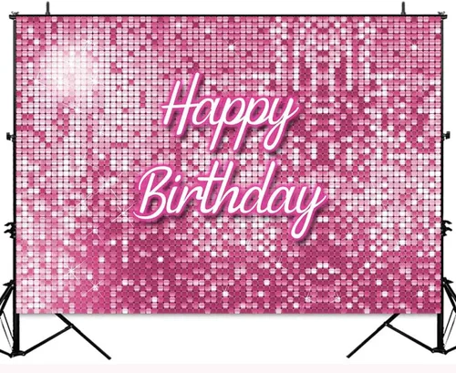 Miniatura 4 de Telón de fondo de cumpleaños cuadrado rosa con lentejuelas brillantes, paneles brillantes para fotografía de pared, fondo de fotografía de princesa