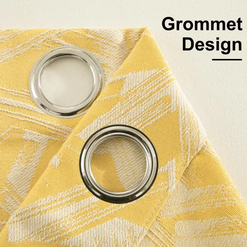 Miniatura 6 de Leeva Cortinas modernas y pesadas para dormitorio, juego de paneles de cortinas con patrón jacquard amarillo brillante para sala de estar, cortinas