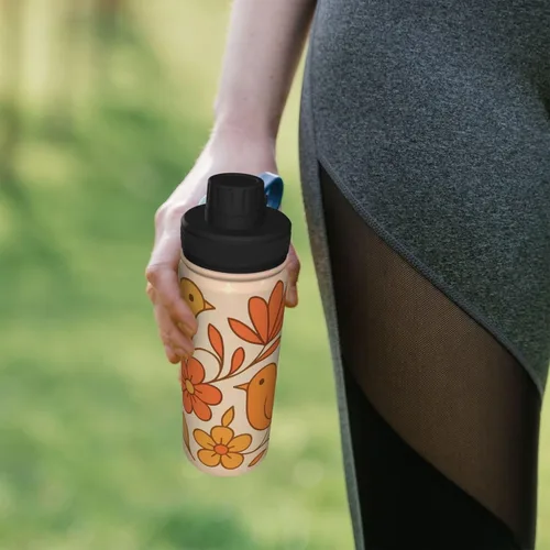 Miniatura 7 de Abstract flowers Printed Insulated Water Bottle, 18oz Stainless Steel Funny Travel Mug, Leakproof Hot & Cold for Sports, Gym, Hiking