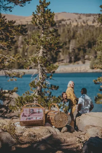 Miniatura 7 de Picnic TIME Cesta de picnic de mimbre para 2, romántica cesta de mimbre de madera redondeada de estilo inglés con servicio de lujo para 2