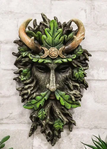 Miniatura 7 de Ebros Gift Wicca Spirit God Triple Moon Cornler Coronado Black Greenman Árbol Ent con hojas de follaje verde colgante Placa de decoración de pared