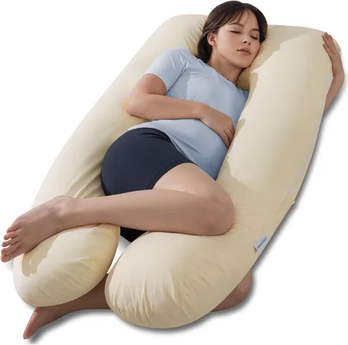 Miniatura 10 de QUEEN ROSE - Almohadas corporales refrescantes para embarazo, sedosas, en forma de U, tamaño de 55 pulgadas, para dormir, alivio del dolor de Azul