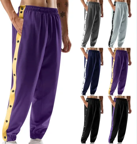 Miniatura 4 de Pantalones deportivos para hombre, con abertura lateral, con botones a presión, a rayas, pantalones deportivos casuales de entrenamiento