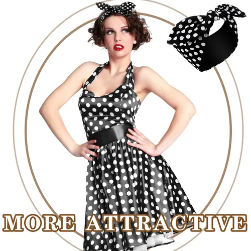 Miniatura 5 de Hicarer Diadema de lunares negros con lazo, bandana vintage con alambre, accesorios para el cabello retro de los años 50, diadema con alambre