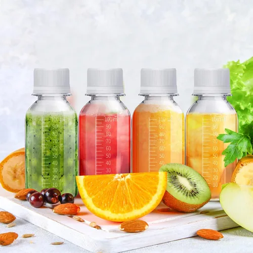 Miniatura 3 de Zubebe 24 botellas de plástico de 3.4 onzas líquidas con tapas, tarros transparentes reutilizables con tapas, botellas de viaje, a prueba de fugas