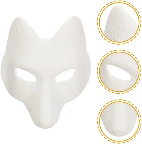 Miniatura 9 de TOYANDONA 2 máscaras blancas lisas, máscara de zorro de poliuretano sin pintar, máscara de bricolaje de animales sin pintar para cosplay, fiestas