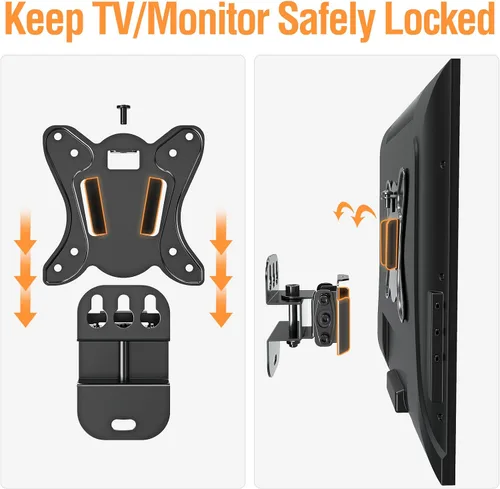 Miniatura 8 de ELIVED Soporte de pared para TV pequeño con giro de inclinación ajustable para la mayoría de televisores LED LCD OLED OLED de 13 a 30 pulgadas