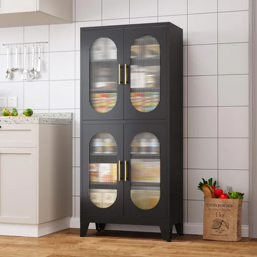 Miniatura 3 de GAIOUS Vitrina de metal negro con puertas acrílicas, armarios de despensa de cocina con 4 estantes ajustables y pies, almacenamiento alto y versátil