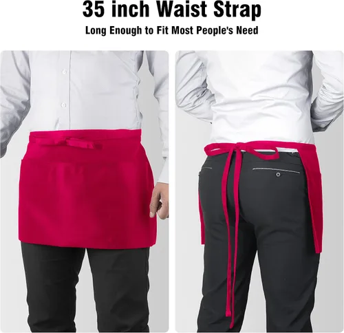 Miniatura 3 de Xornis Waist Aprons with 3 Pockets Waitress Server Waiter Half Short
