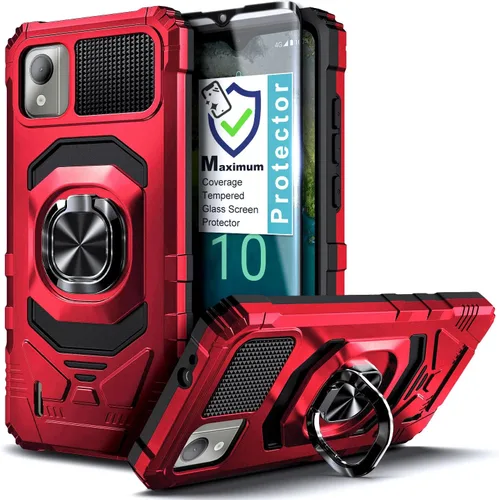 NZND Funda para Nokia C110 con protector de pantalla de vidrio templado (cobertura máxima), protección de cuerpo completo [grado militar], funda Rojo