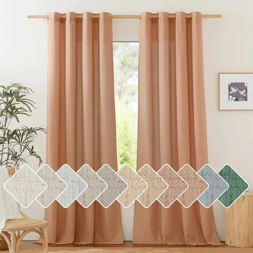 Miniatura 87 de NICETOWN Cortinas de lino natural con textura de lino para dormitorio, mezcla de lino rústica con ojales en la parte superior, semitransparentes