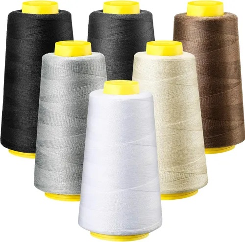 Miniatura 8 de BBTO 6 rollos de 3000 yardas cada bobina de cono de hilo de servidor para máquina de coser, hilo de poliéster para acolchado overlock