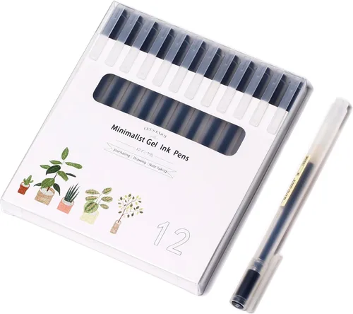 Miniatura 8 de XIZE SH Bolígrafos de gel minimalistas de estilo japonés de 0.5mm punta fina, paquete de 12, bolígrafos de tinta negra para suministros de papelería
