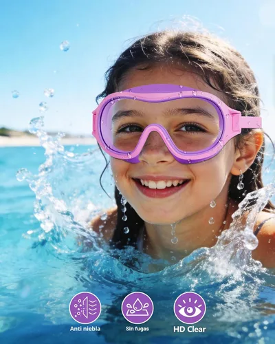 Miniatura 2 de Aegend Paquete de 2 gafas de natación para niños de 3 a 15 años, antivaho, anti-UV, visión amplia, impermeables, sin fugas, para niños y niñas Azul