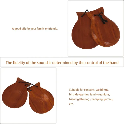 Miniatura 5 de Castañuelas españolas de caoba profesional, castañuelas de percusión de madera de percusión, instrumento musical para musical, 2.244 in x 3.071 in