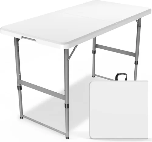 VTOY Mesa plegable de 4 pies (24 x 48 pulgadas), mesa resistente para interiores y exteriores con asa de transporte, mesa plegable para picnic,